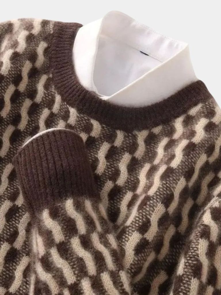 Rundhals-Pullover aus Wolle mit geometrischem Muster