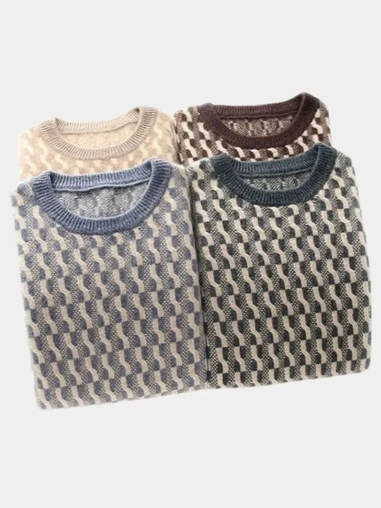 Rundhals-Pullover aus Wolle mit geometrischem Muster