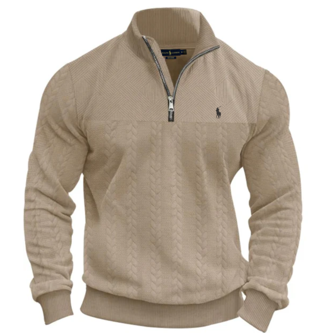 Herren strukturierter Strickpullover mit halbem Reißverschluss – Ausverkauf