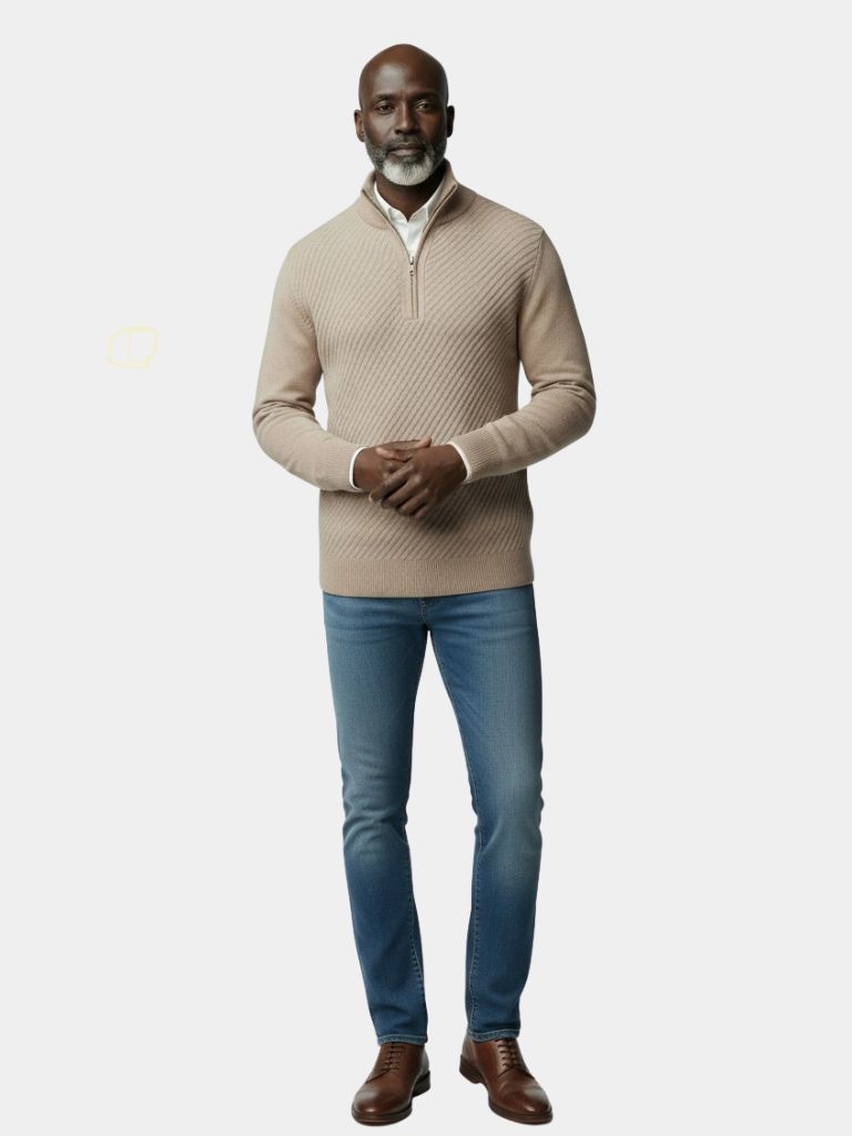 Pullover gestreift mit Reißverschlusskragen - Cross & Crown