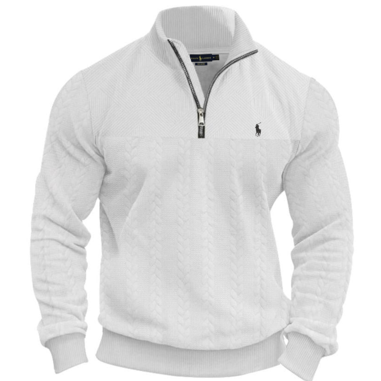 Herren strukturierter Strickpullover mit halbem Reißverschluss – Ausverkauf
