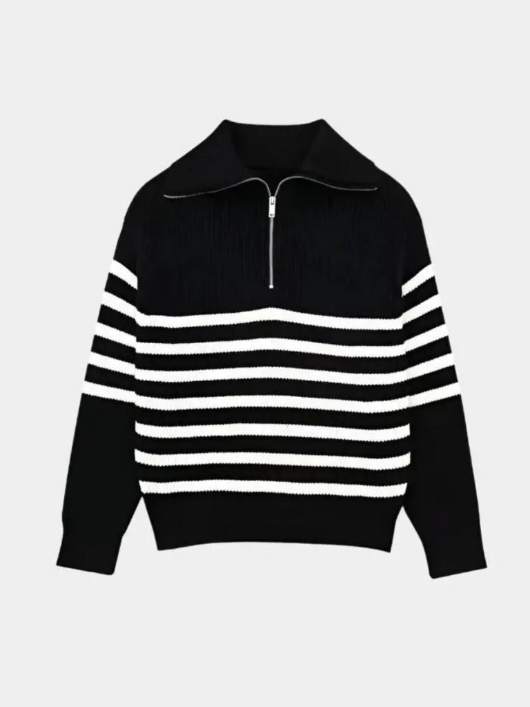 Gestreifter Pullover mit Reißverschluss Casual – Cross & Crown