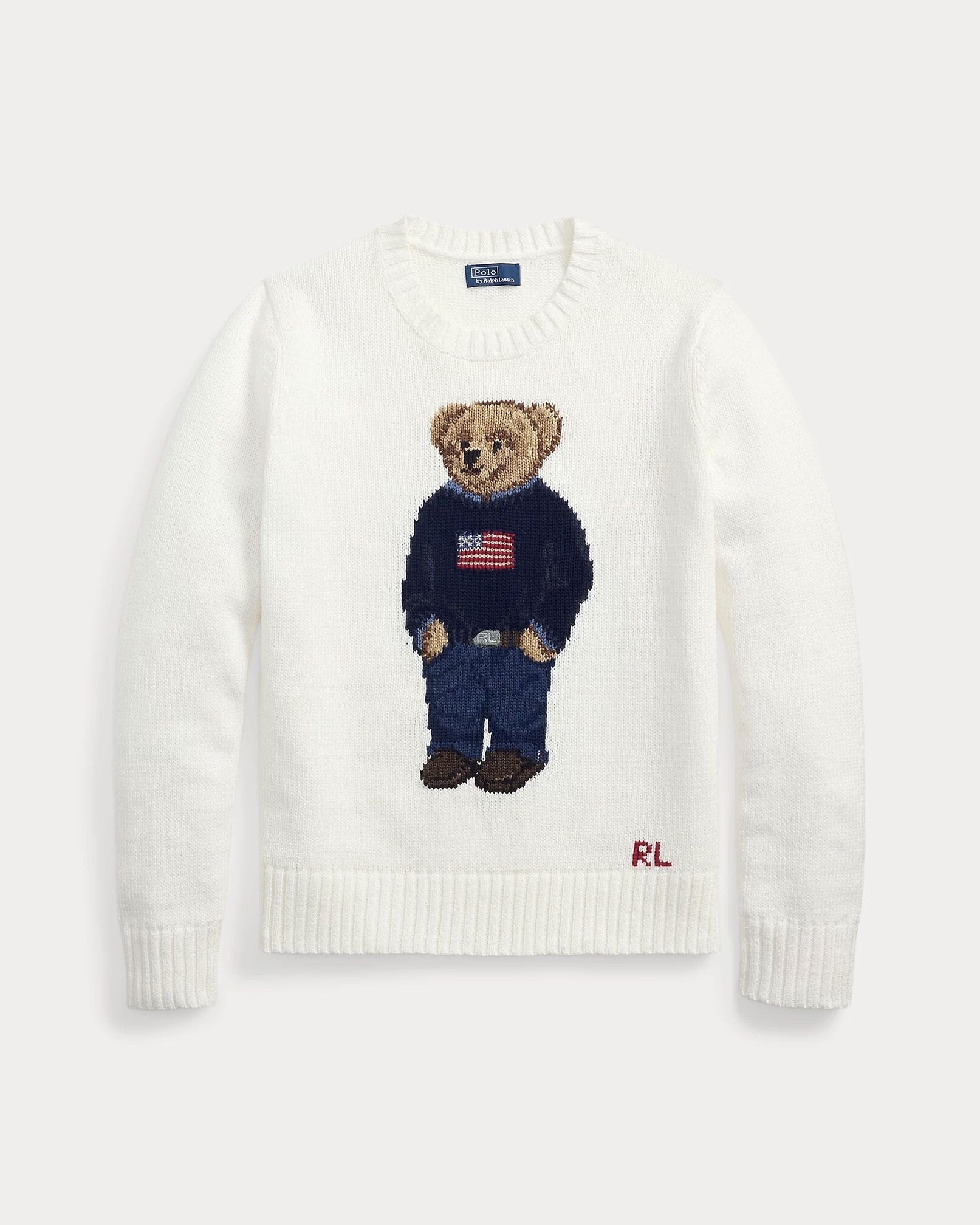 Herren Polo Bear Pullover aus Leinen-Baumwoll-Mix mit Rundhalsausschnitt