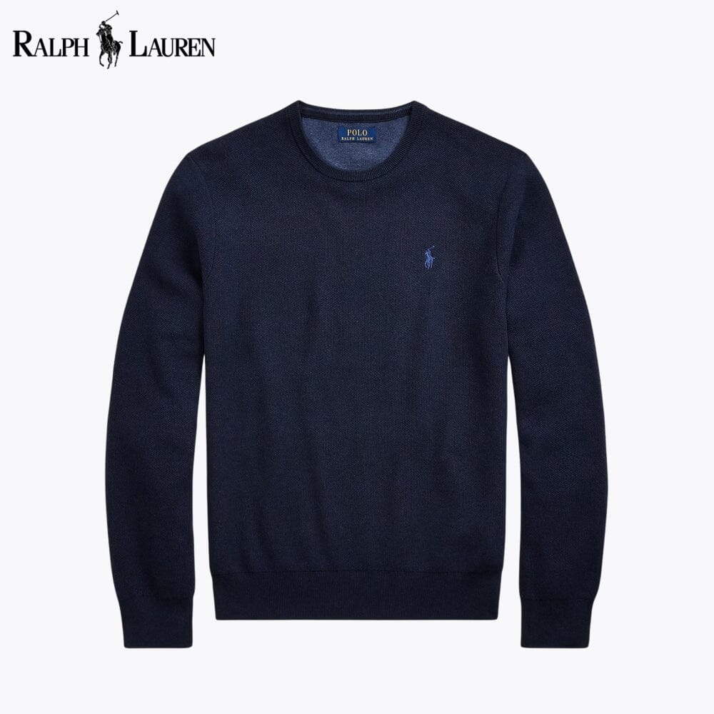 Herren-Pullover aus Baumwolle mit Netzmuster und Rundhalsausschnitt