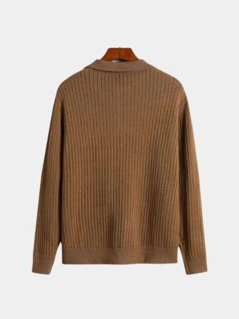Gerippter V-Ausschnitt Pullover - Cross & Crown