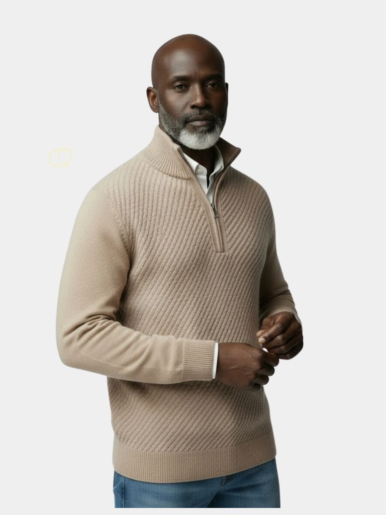 Pullover gestreift mit Reißverschlusskragen - Cross & Crown