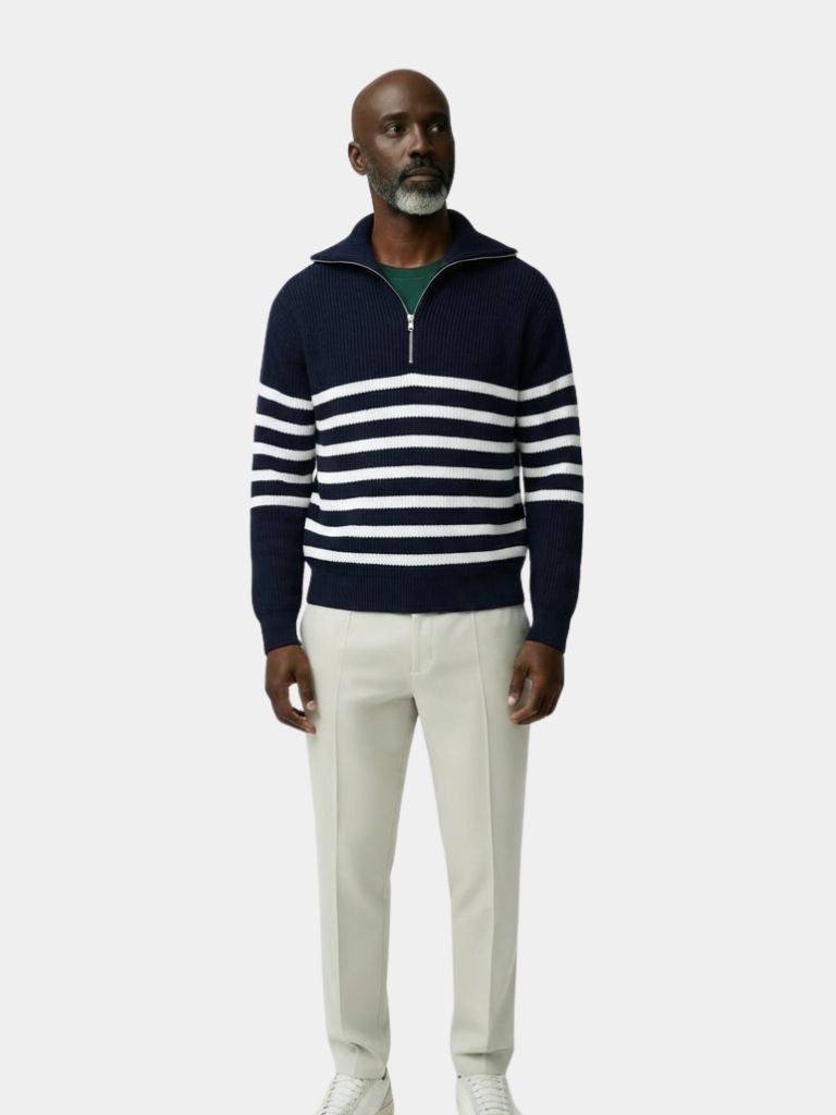 Gestreifter Pullover mit Reißverschluss Casual – Cross & Crown