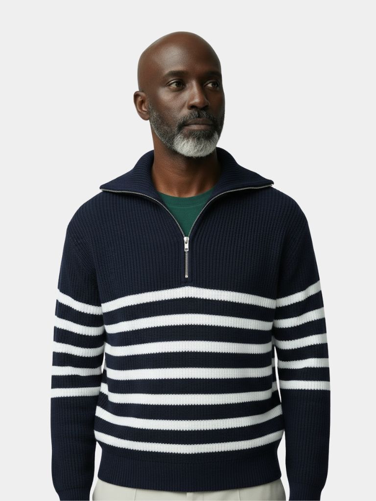 Gestreifter Pullover mit Reißverschluss Casual – Cross & Crown