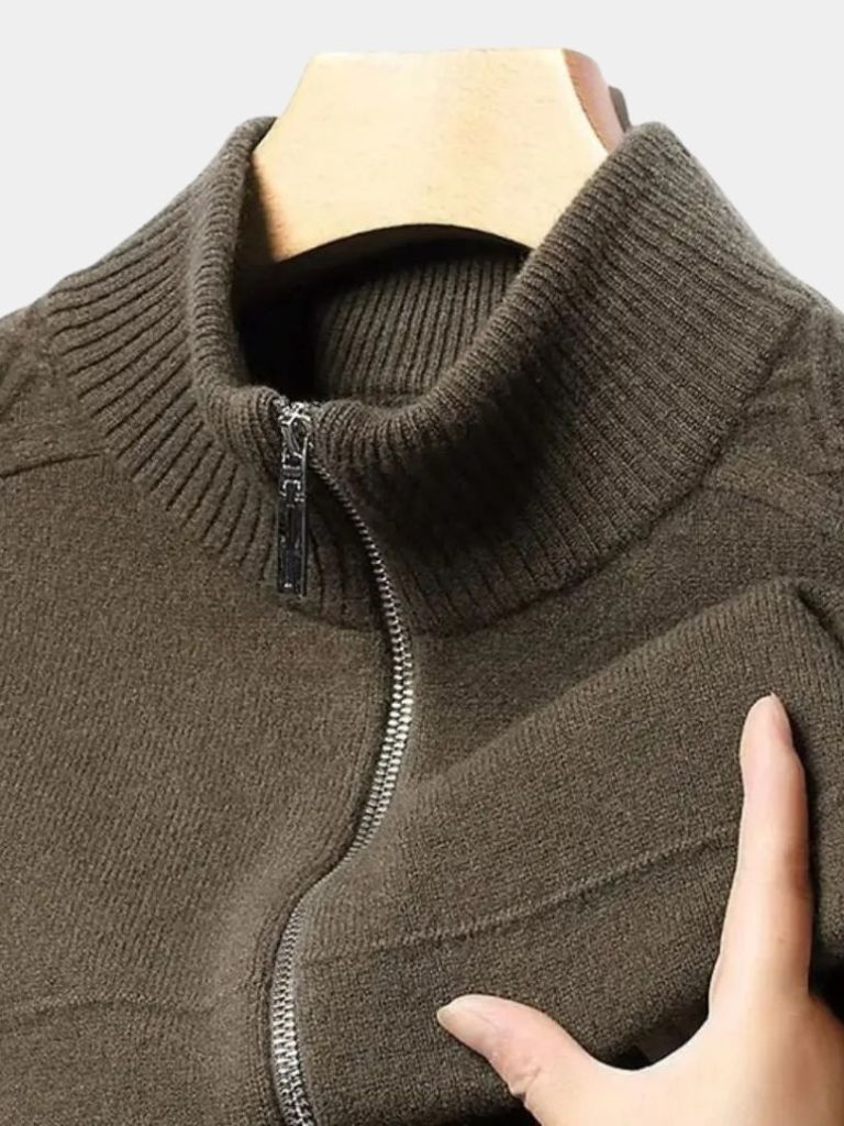 Rollkragenpullover Kaschmir mit Reißverschluss – Cross & Crown