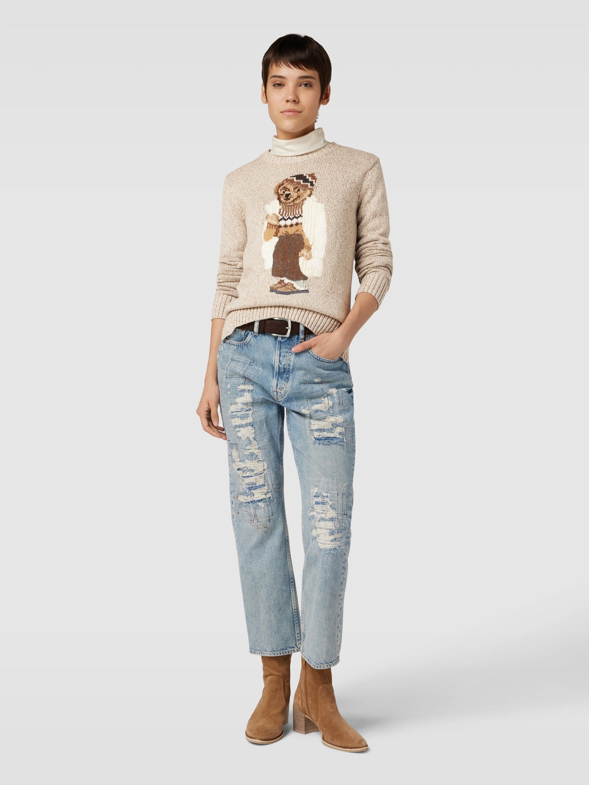 Herrenpullover | Bär mit weißem Fell