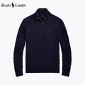Pull en coton à col zippé et maille torsadée pour homme