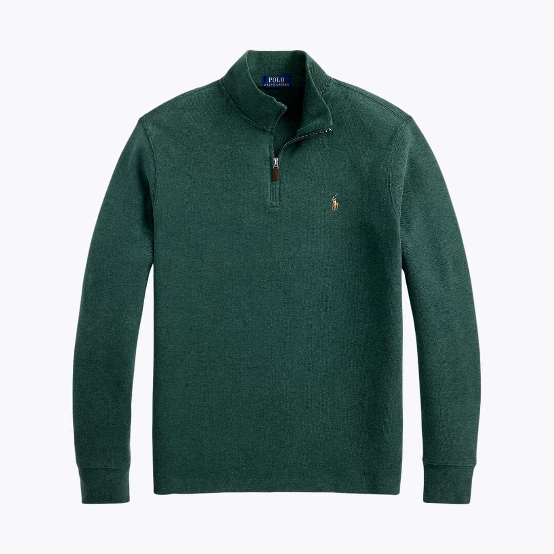 Pull homme zippé à col montant, maille côte perlée