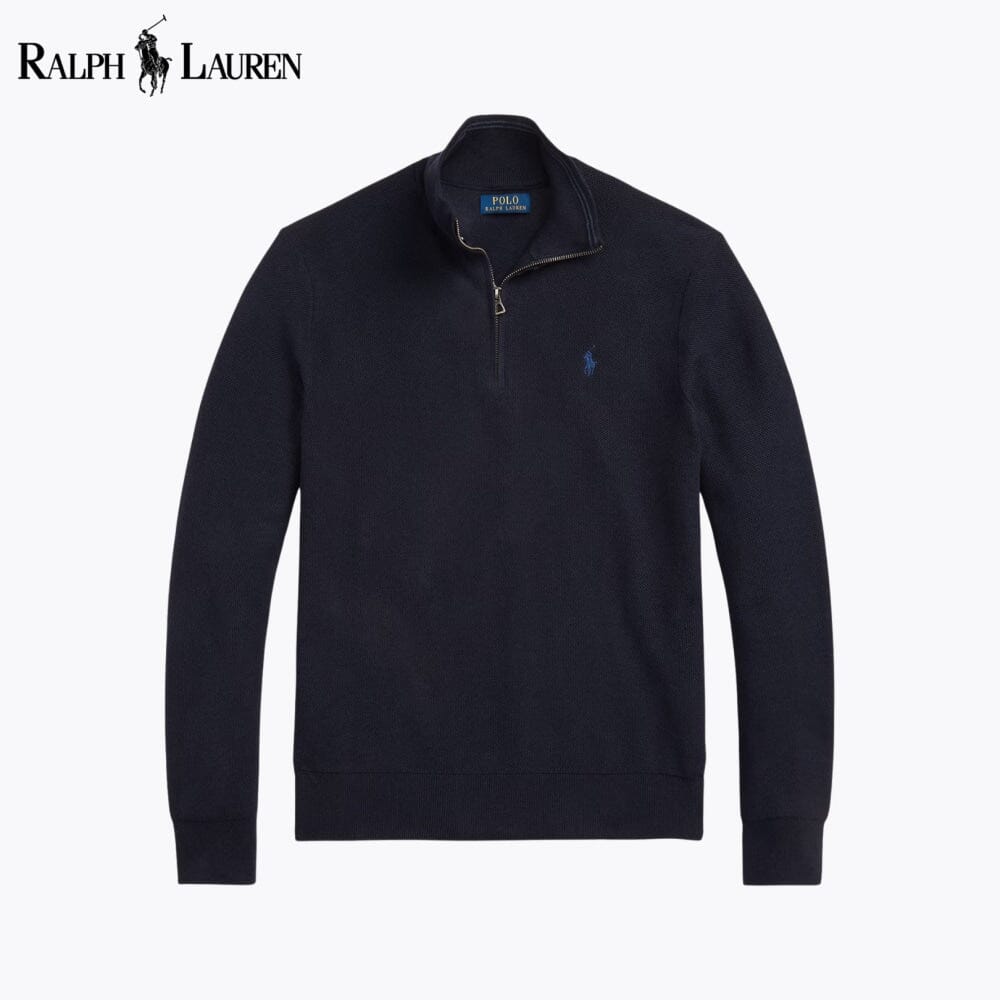 Herren-Sweatshirt aus Mesh-Strickbaumwolle mit kurzem Reißverschluss