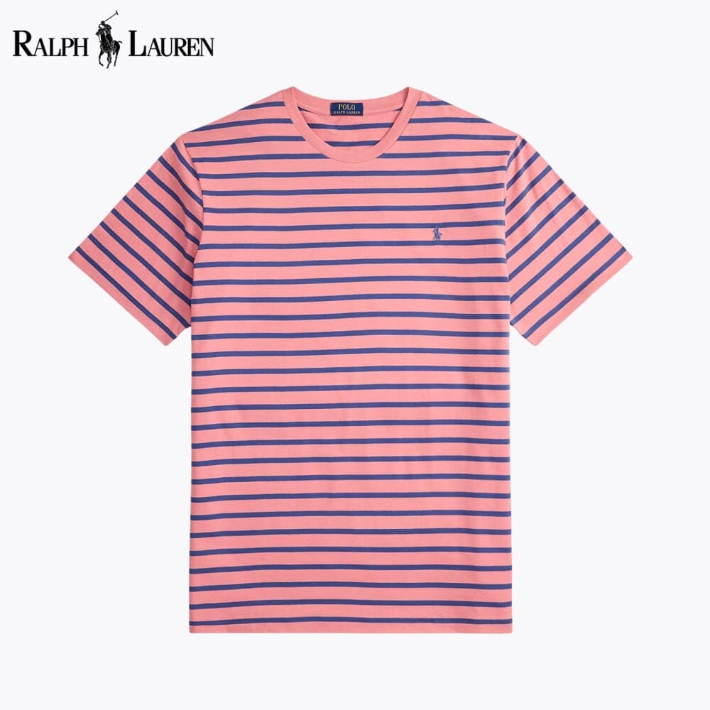 T-shirt rasant à col rond et à rayures pour homme