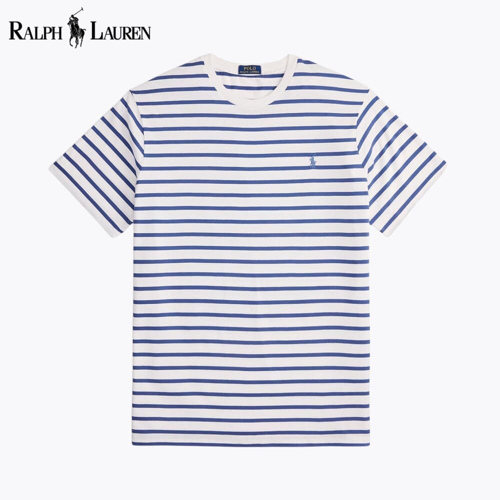 T-shirt rasant à col rond et à rayures pour homme