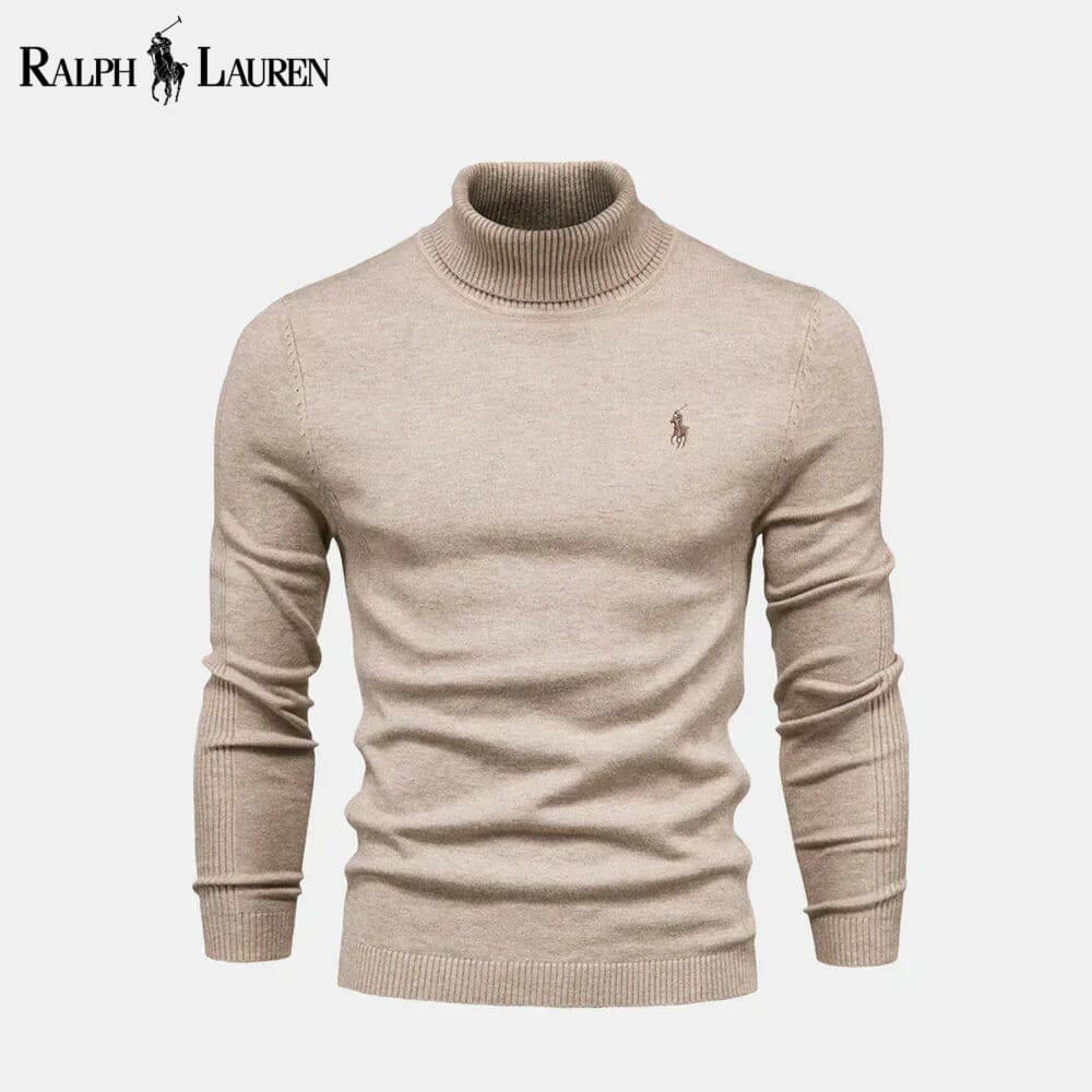 Pull en maille torsadée en laine à col roulé pour homme