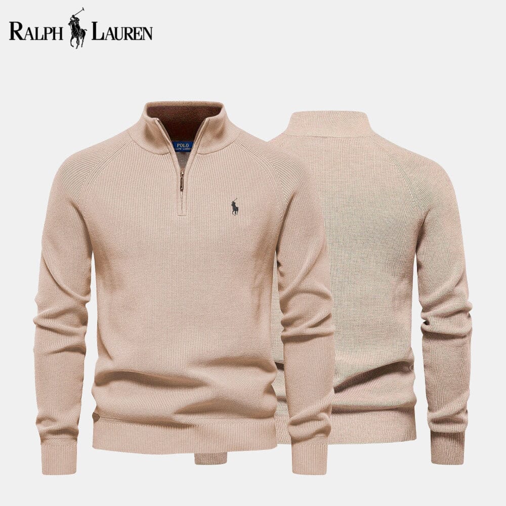 Pull en maille torsadée zippé en laine pour homme