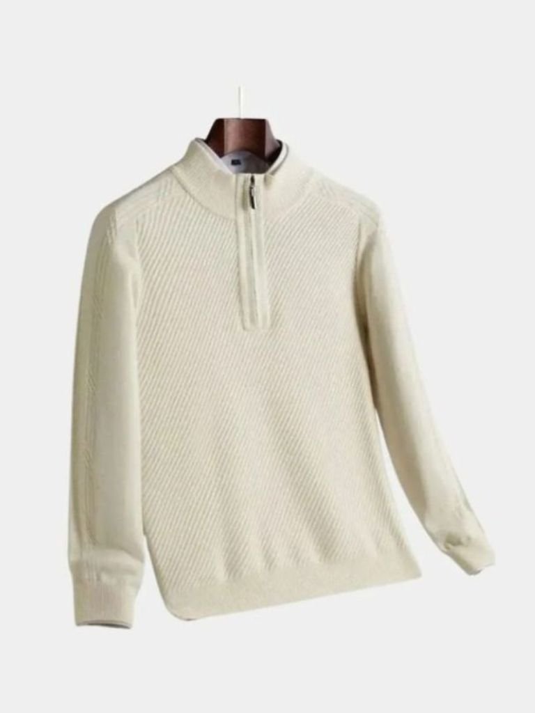Pullover gestreift mit Reißverschlusskragen - Cross & Crown