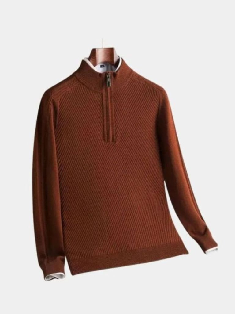 Pullover gestreift mit Reißverschlusskragen - Cross & Crown